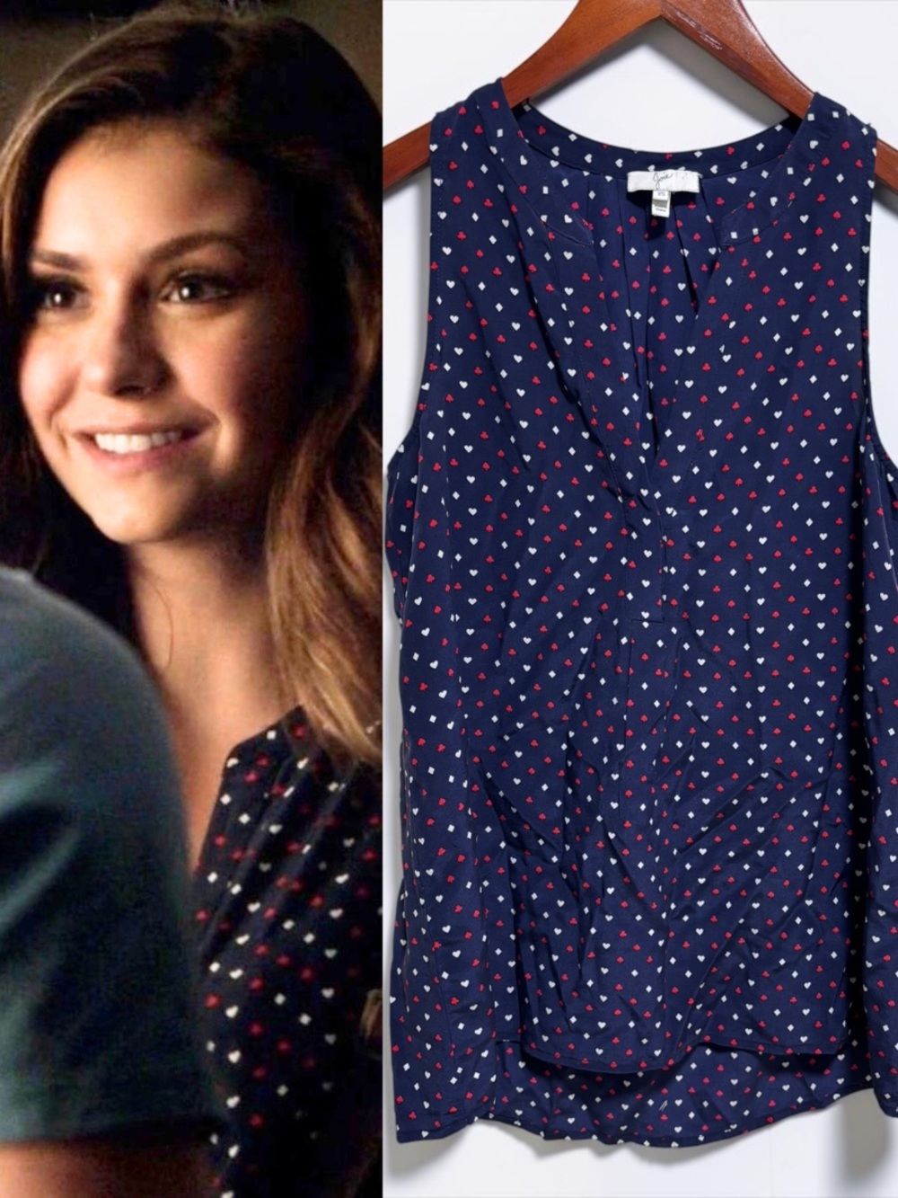 ASO Elena Gilbert The Vampire Diaries Joie Silk Navy Red Hearts Spades Blouse XS
